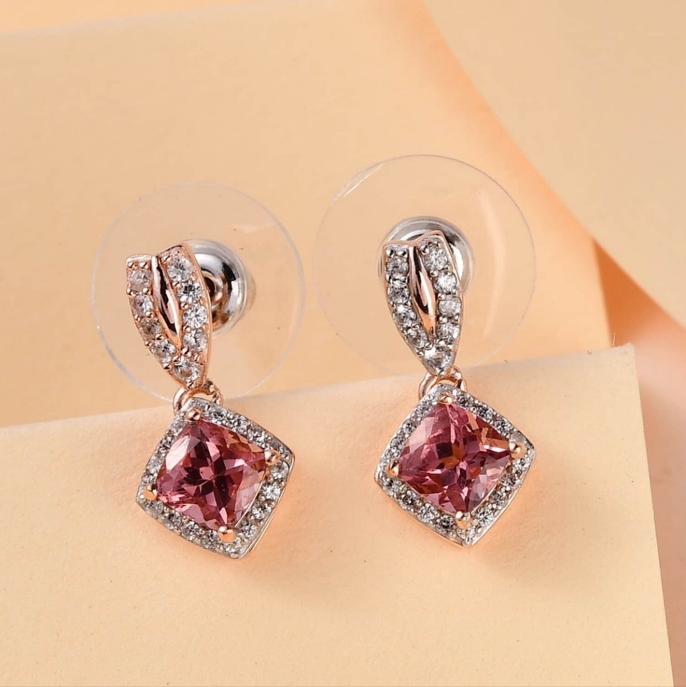 Genuine Red 🌹 Apatite Earrings Rose Gold over Sterling Silver! New! - Picture 2 of 5